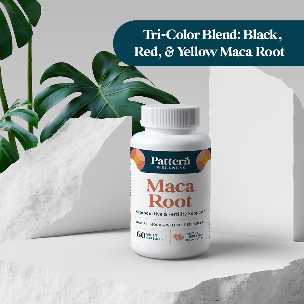 Pattern Wellness Maca Root Extract 20:1-500mg Per Serving – for Men & Women – Tri-Color Black/Red/Yellow Blend – 60 Vegan, Non-GMO Capsules - TrustMedUSA
