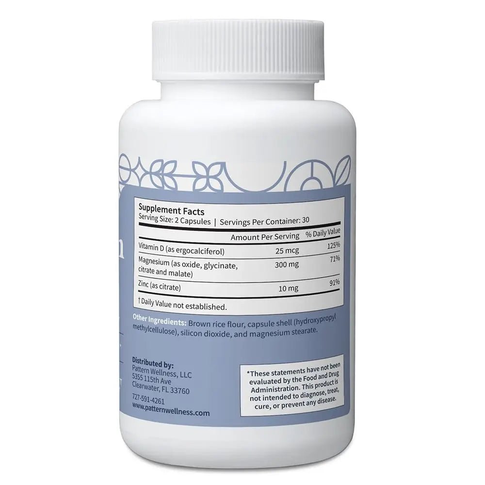Pattern Wellness Magnesium Complex – Supports Muscle, Bone & Relaxation Health – with Zinc & Vitamin D – Daily Support Formula – 60 Vegan Capsules - TrustMedUSA