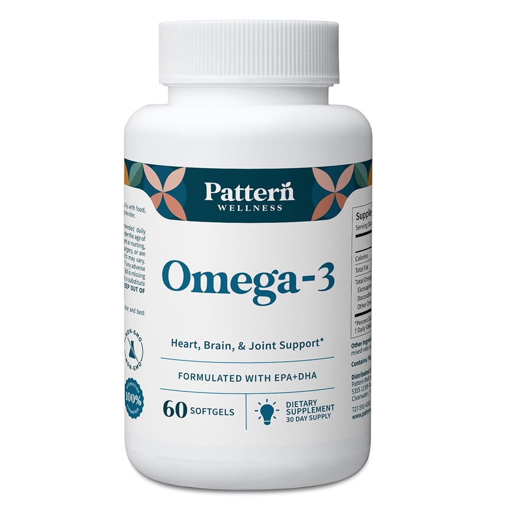 Pattern Wellness Omega 3 Softgels - Pure Fish Oil Formula - Helps Maintain Brain, Heart & Joint Health - 3rd Party Lab Tested - Non-GMO, Dairy-Free, Gluten-Free - 60 Softgels - TrustMedUSA