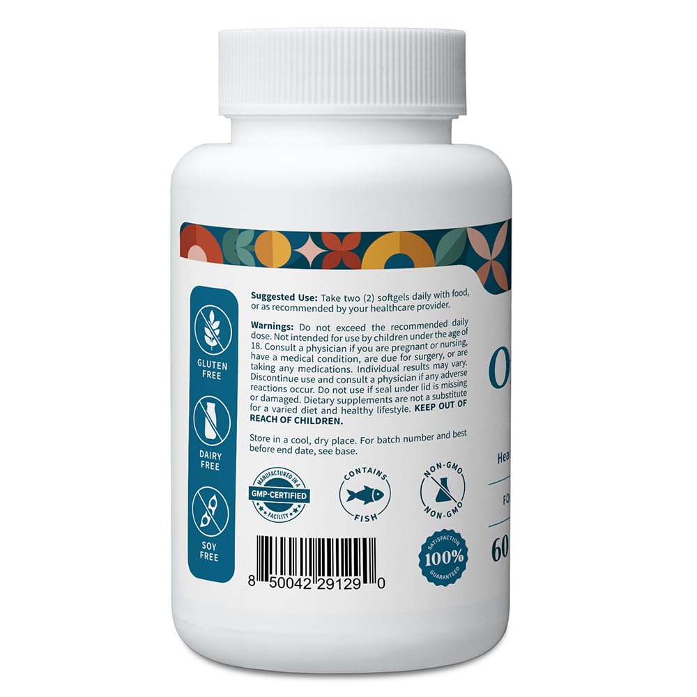Pattern Wellness Omega 3 Softgels - Pure Fish Oil Formula - Helps Maintain Brain, Heart & Joint Health - 3rd Party Lab Tested - Non-GMO, Dairy-Free, Gluten-Free - 60 Softgels - TrustMedUSA