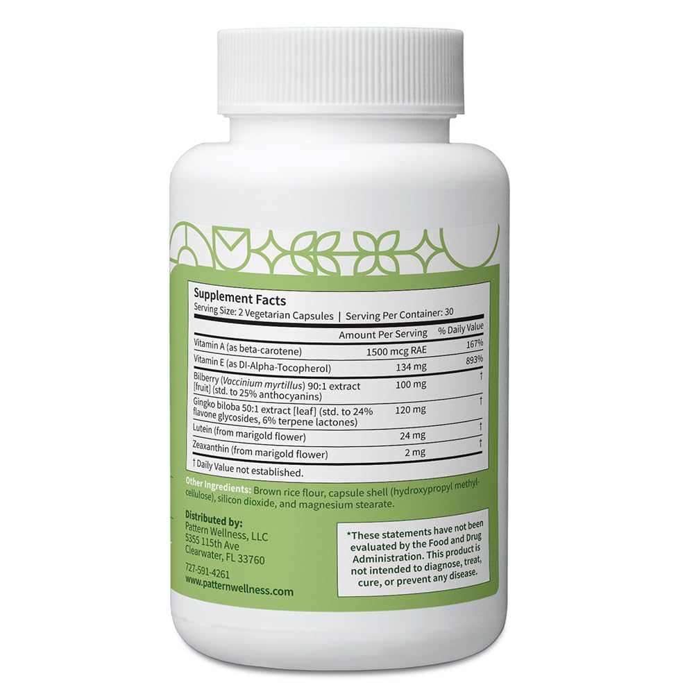 Pattern Wellness Vision Complex Supplement – Daily Eye & Visual Function Support – Herbal Extract & Vitamin Blend – 60 Vegan Capsules - TrustMedUSA