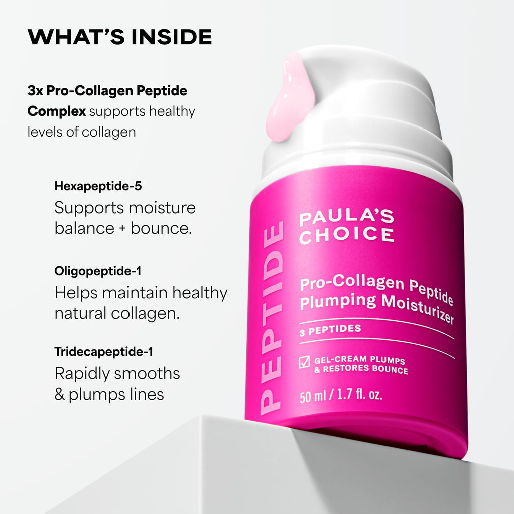 Paula's Choice Pro-Collagen Peptide Plumping Face Moisturizer, Daily Gel Face Cream for Deep Lightweight Hydration, Wrinkles & Loss of Firmness, Fragrance-Free, 1.7 Fl Oz - TrustMedUSA
