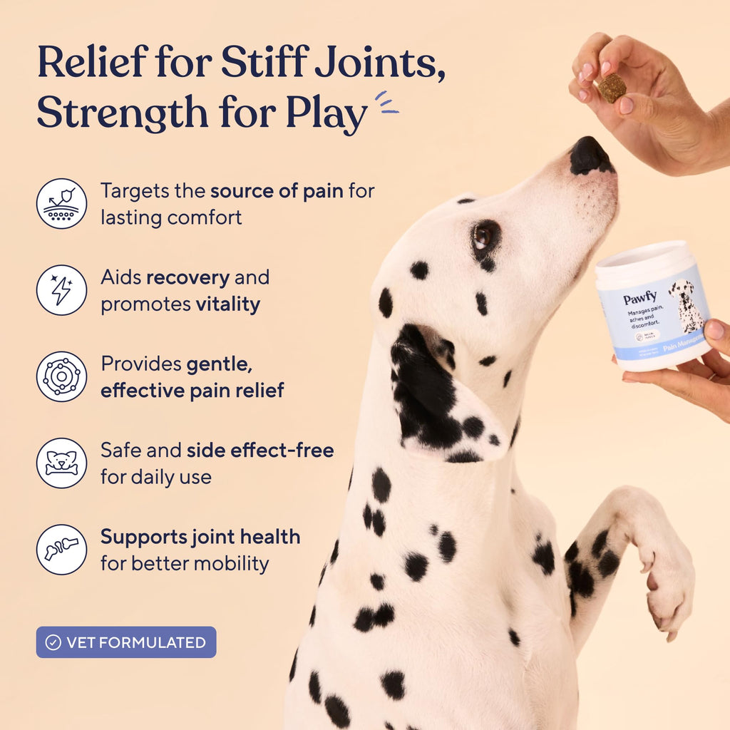 Pawfy Advanced Pain Management - Essential Vitamins & Supplements with Omega 3 |Joint Supplement for Dogs - Supports Hip & Joint Health for Small, Medium, Large Breeds | 30 Fast-Acting Chews - TrustMedUSA