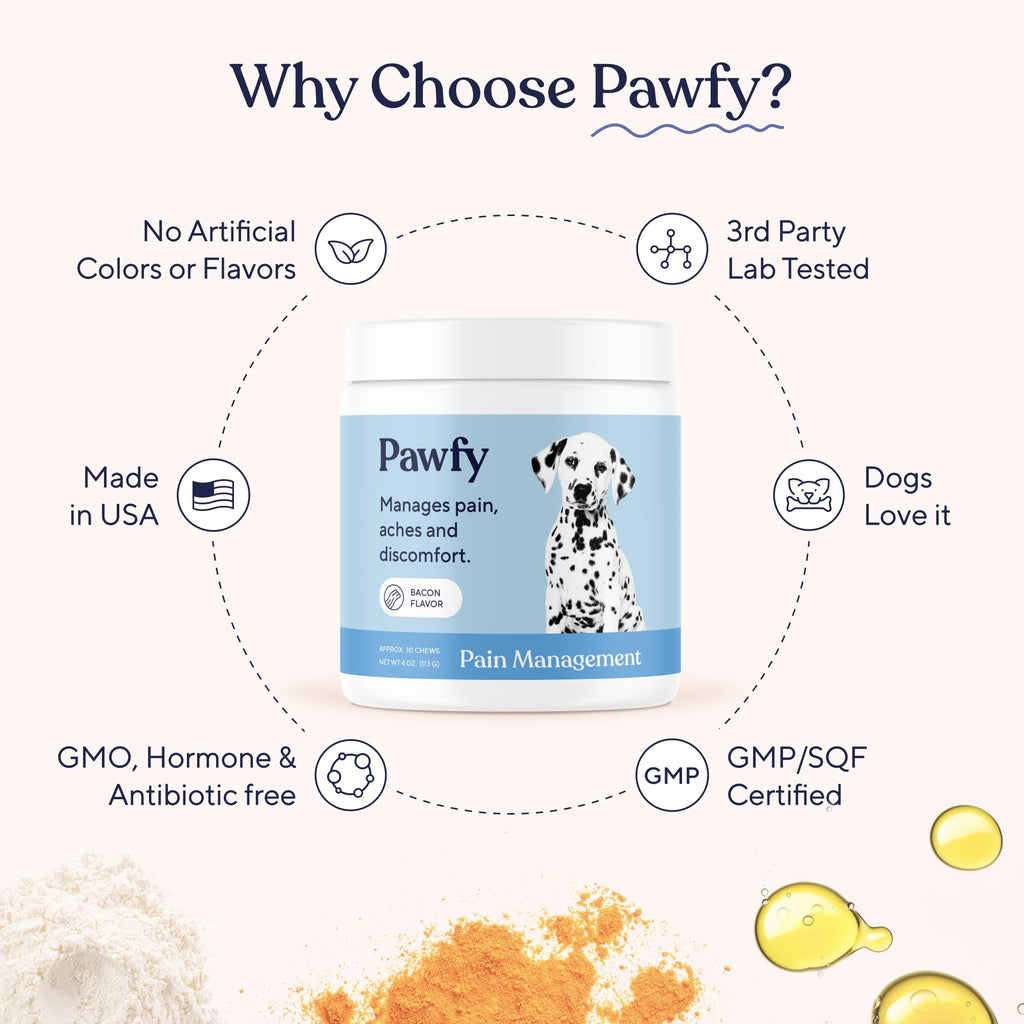 Pawfy Advanced Pain Management - Essential Vitamins & Supplements with Omega 3 |Joint Supplement for Dogs - Supports Hip & Joint Health for Small, Medium, Large Breeds | 30 Fast-Acting Chews - TrustMedUSA