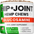 Pawsential Hemp Treats - Dog Joint Supplement - Mobility Support Chews w/Glucosamine Chondroitin, Turmeric, MSM - Hip & Joint Chews - Joint Pain Relief Treats - 120Ct - TrustMedUSA