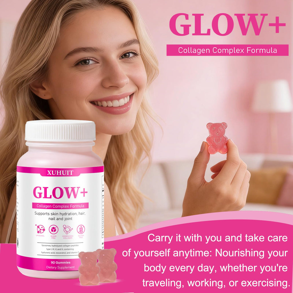 PBZPBZ Glow Collagen Gummies with Hyaluronic Acid & Resveratrol | Gentle Support for Skin, Hair & Nail Care | Non-GMO | 90 Count (1) - TrustMedUSA