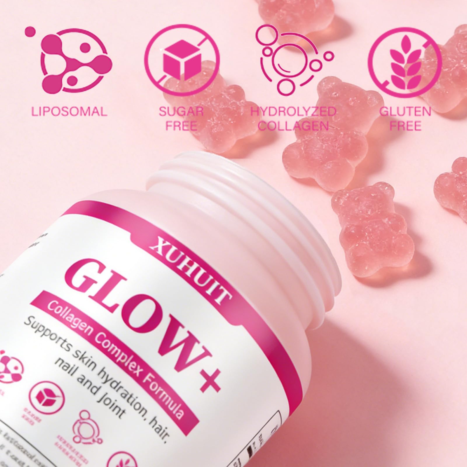 PBZPBZ Glow Collagen Gummies with Hyaluronic Acid & Resveratrol | Gentle Support for Skin, Hair & Nail Care | Non-GMO | 90 Count (1) - TrustMedUSA