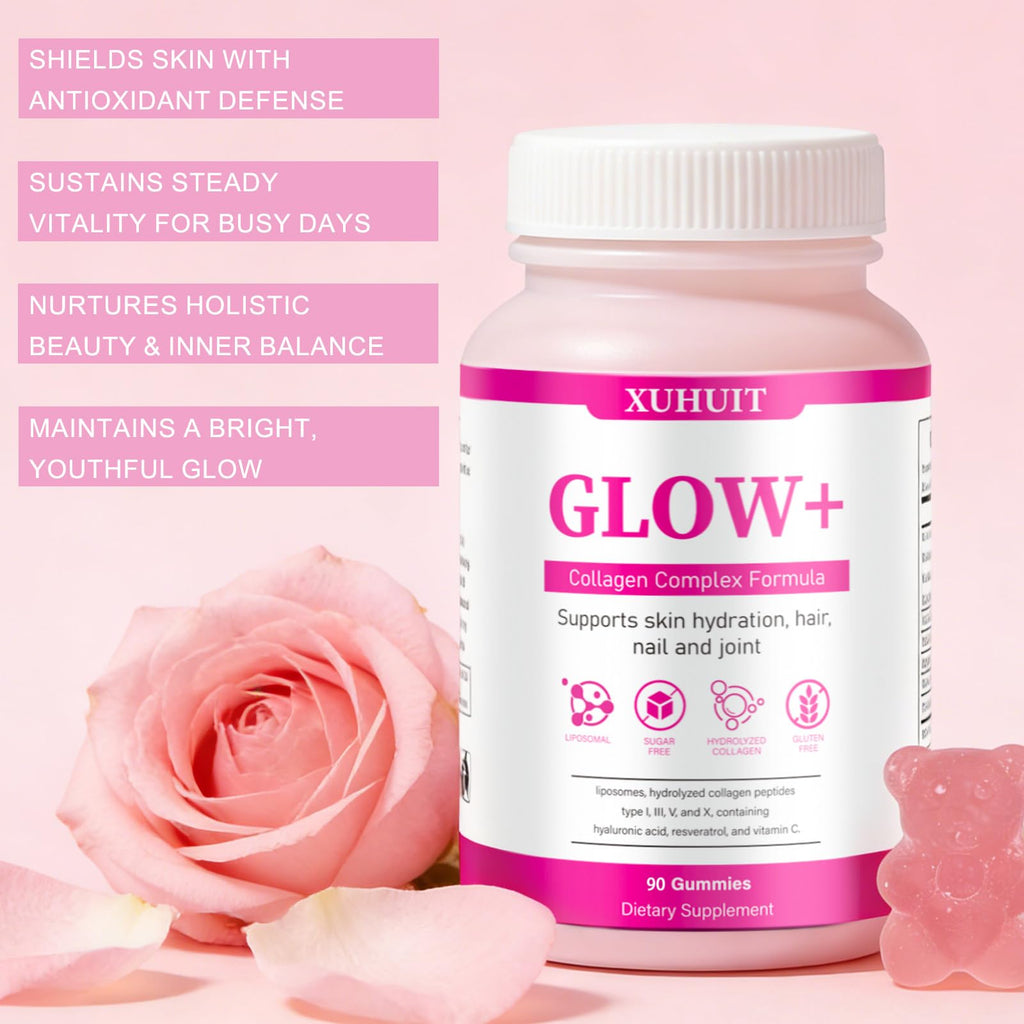 PBZPBZ Glow Collagen Gummies with Hyaluronic Acid & Resveratrol | Gentle Support for Skin, Hair & Nail Care | Non-GMO | 90 Count (1) - TrustMedUSA