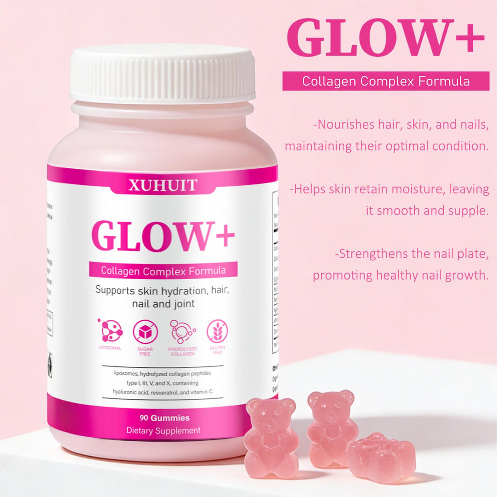 PBZPBZ Glow Collagen Gummies with Hyaluronic Acid & Resveratrol | Gentle Support for Skin, Hair & Nail Care | Non-GMO | 90 Count (1) - TrustMedUSA