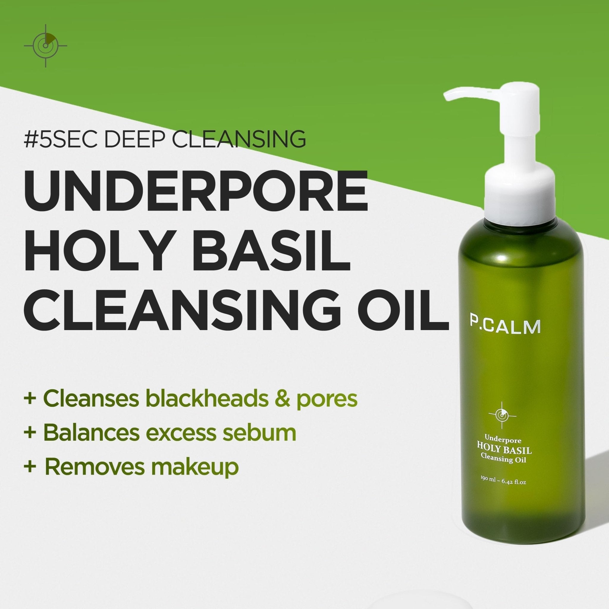 P.CALM Underpore Holy Basil Cleansing Oil – Holy Basil & Tea Tree for Deep Pore Cleansing, Blackhead Removal, and Makeup Removal, Korean Skincare (190ml / 6.42 fl.oz) - Maple Wellness Supplements