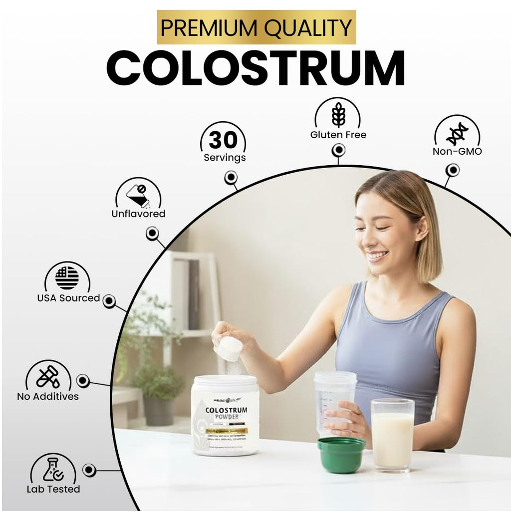 Peacock Max Colostrum Powder – 60g (30 Servings), Unflavored Bovine Colostrum Supplement, Superfood for Hair, Skin & Gut Health, Gluten-Free, Non-GMO - TrustMedUSA