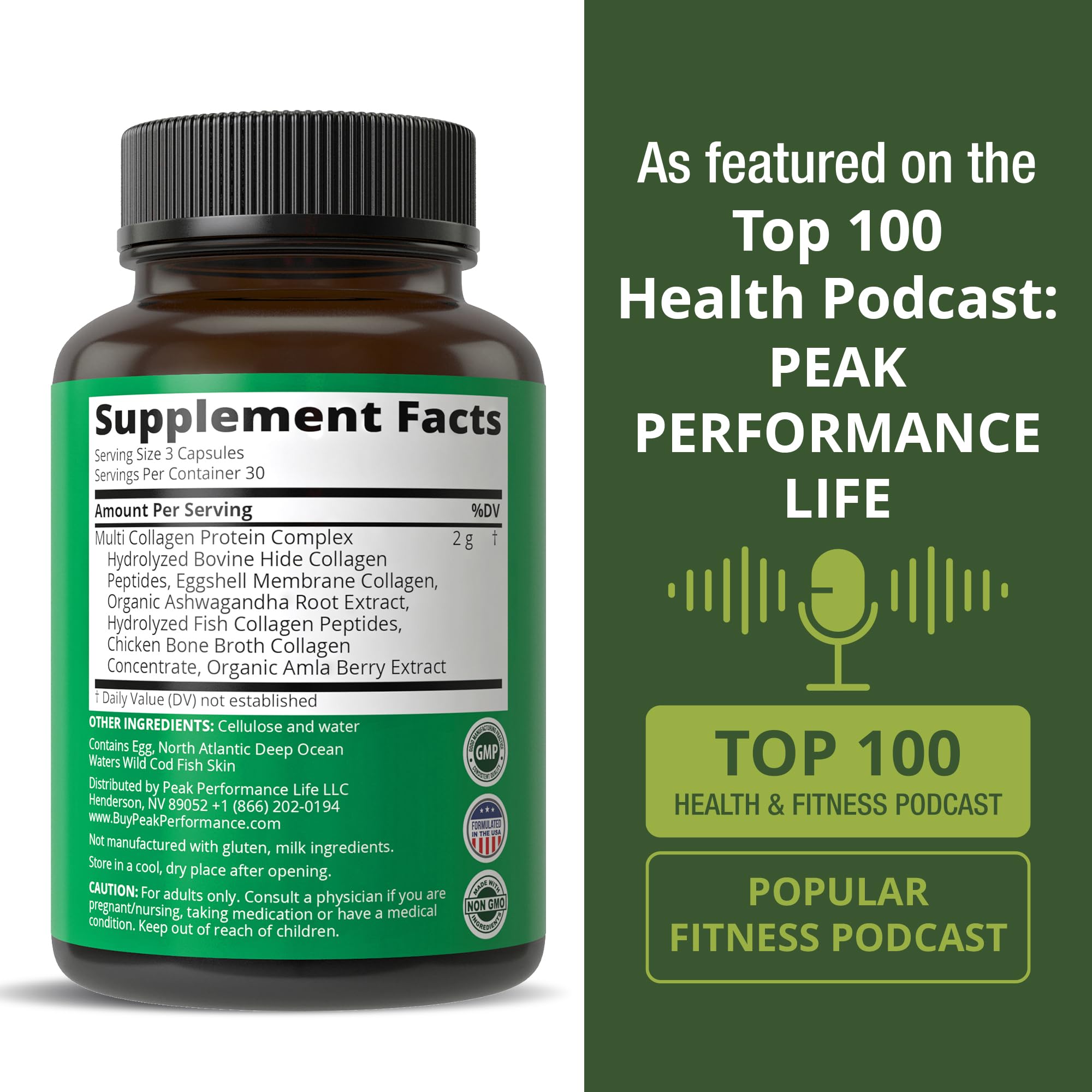 Peak Performance All 5 Multi-Collagen Capsules - 90 Pills of Grass Fed Peptides Protein - Supplement with All 5 Collagen Types I, II, III,V, X from Beef, Fish, Eggshell, and Chicken Bone Broth - TrustMedUSA