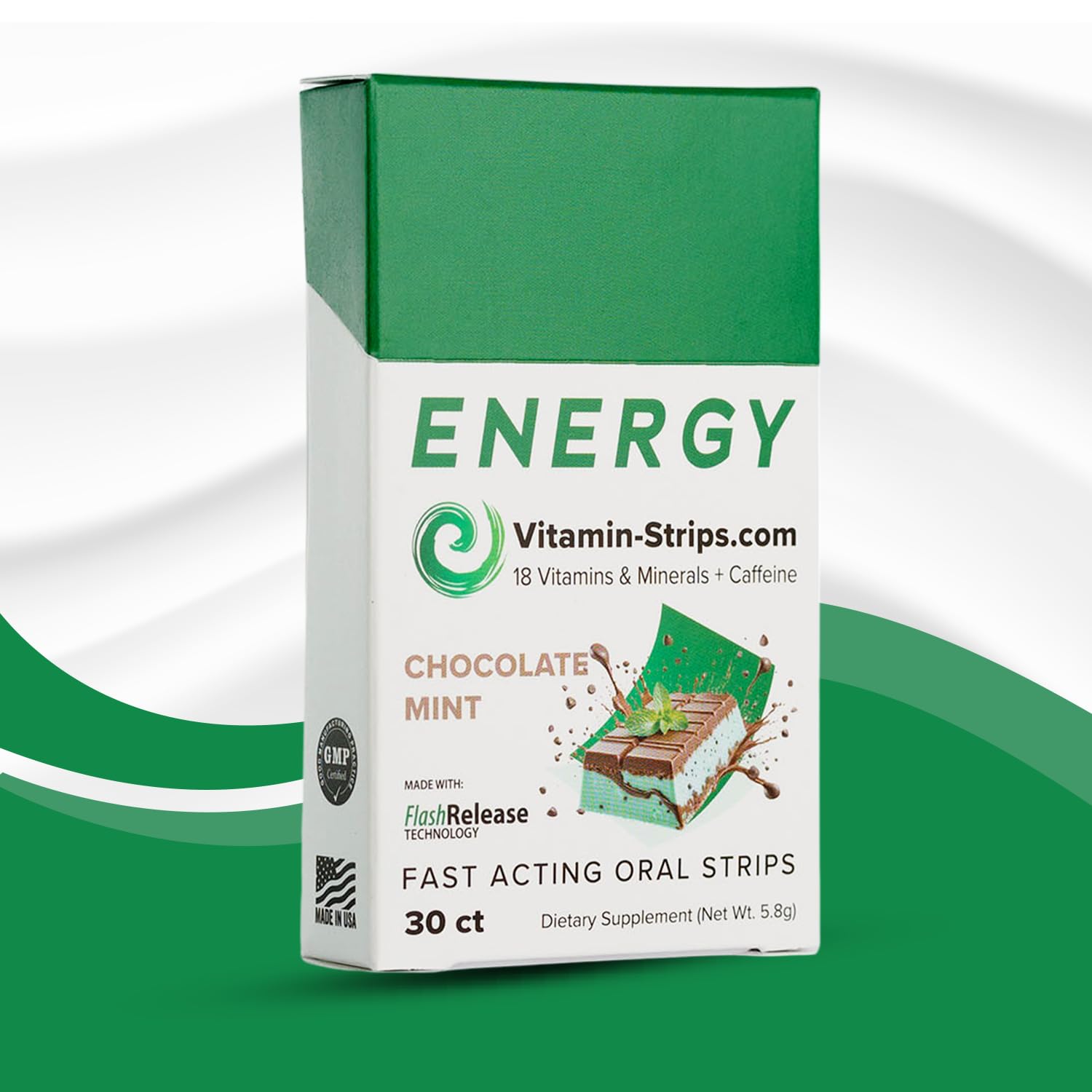 Peak Performance Energy Strips — Vegan, Gluten Free, Soy Free & Sugar-Free Breath Strips w/Caffeine, 18 Vitamins & Minerals — Instant Energy Boost Chocolate Mint Dietary Supplement — 30 Oral Strips - TrustMedUSA