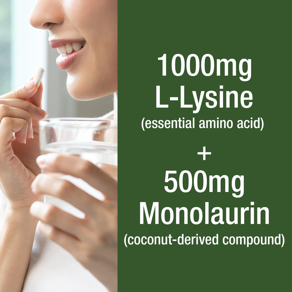 Peak Performance L Lysine 1000mg + Monolaurin 500mg Supplement for Immune Support - High Potency L-Lysine for Lips, Skin, & Health - 2-in-1 Bioavailable Supplements for Men and Women - 60 Capsules - TrustMedUSA