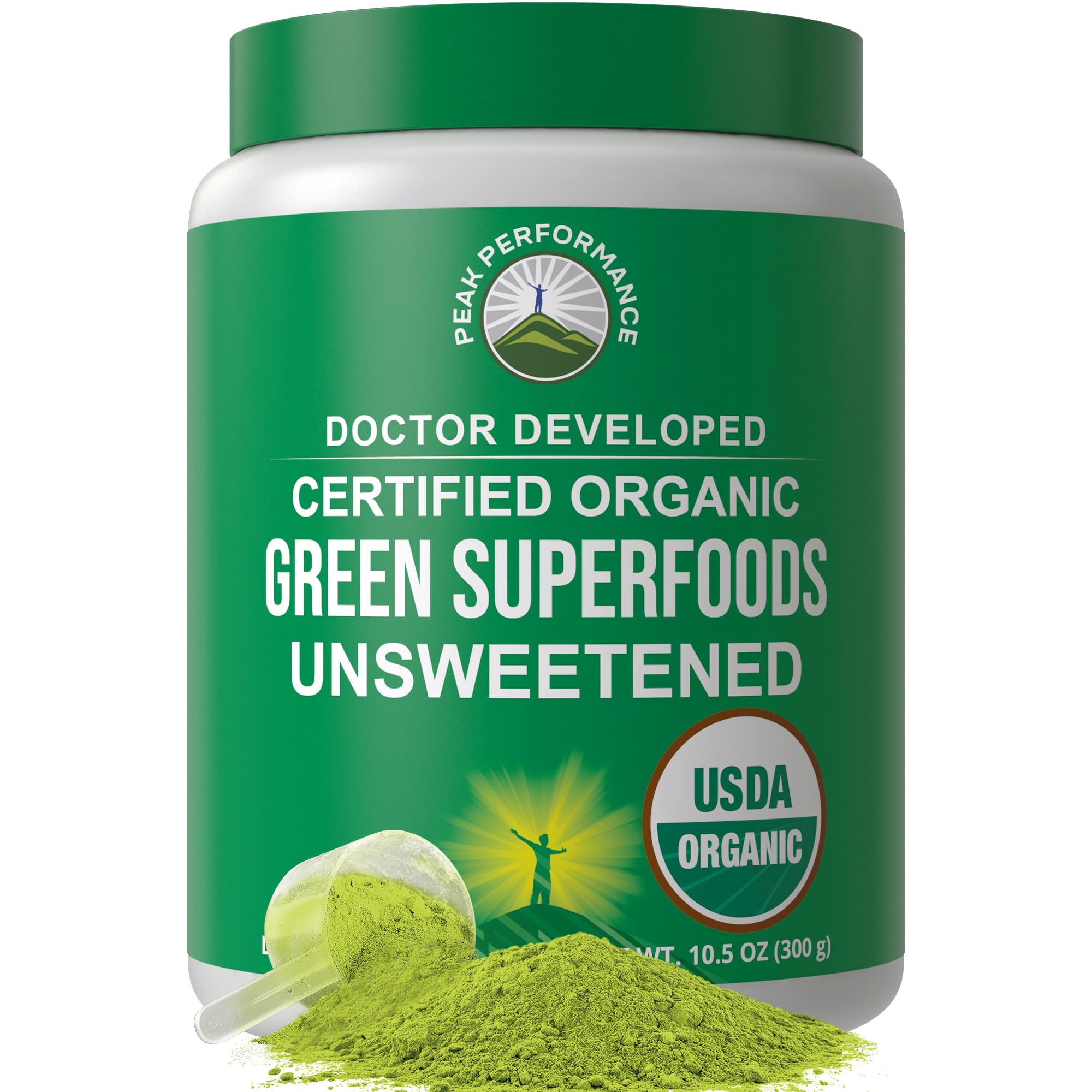 Peak Performance Unsweetened Organic Greens Superfood Powder. Super Greens Powder with 25+ Organic Ingredients for Max Energy and Athletic Performance. Vegan Keto Green Juice Daily Drink - TrustMedUSA