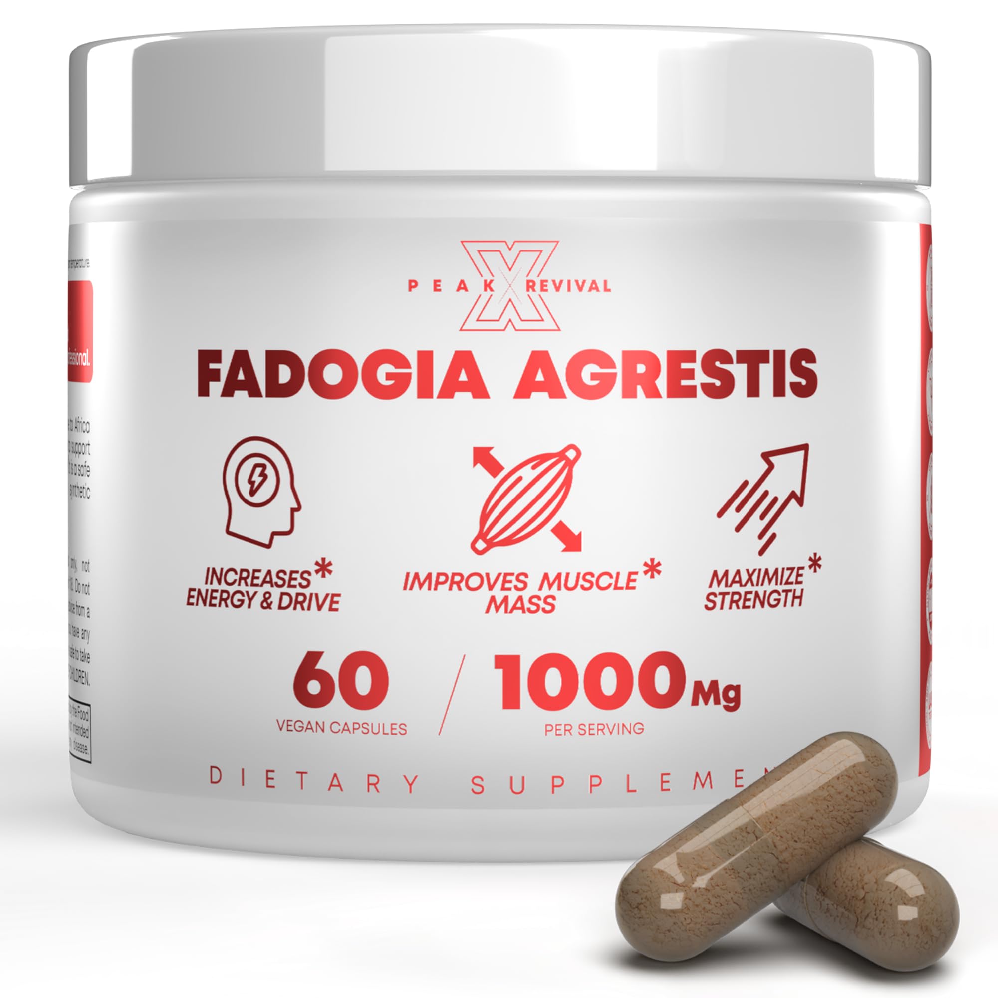 Peak Revival-X Fadogia Agrestis 1000mg Per Serving Supplement - Potent Extract to Increase Energy, Athletic Performance & Muscle Mass - Supplements, Made in The USA (60 Capsules) - TrustMedUSA