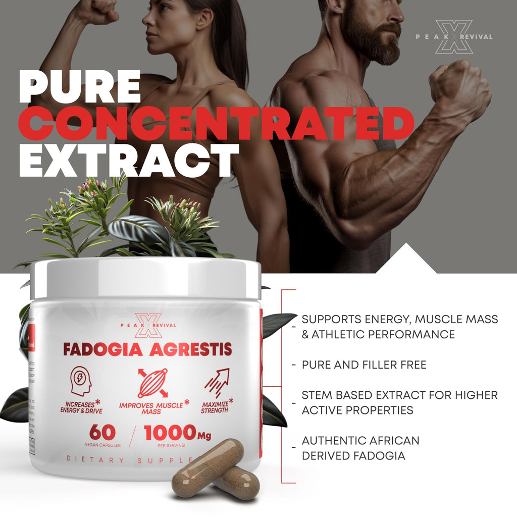 Peak Revival-X Fadogia Agrestis 1000mg Per Serving Supplement - Potent Extract to Increase Energy, Athletic Performance & Muscle Mass - Supplements, Made in The USA (60 Capsules) - TrustMedUSA