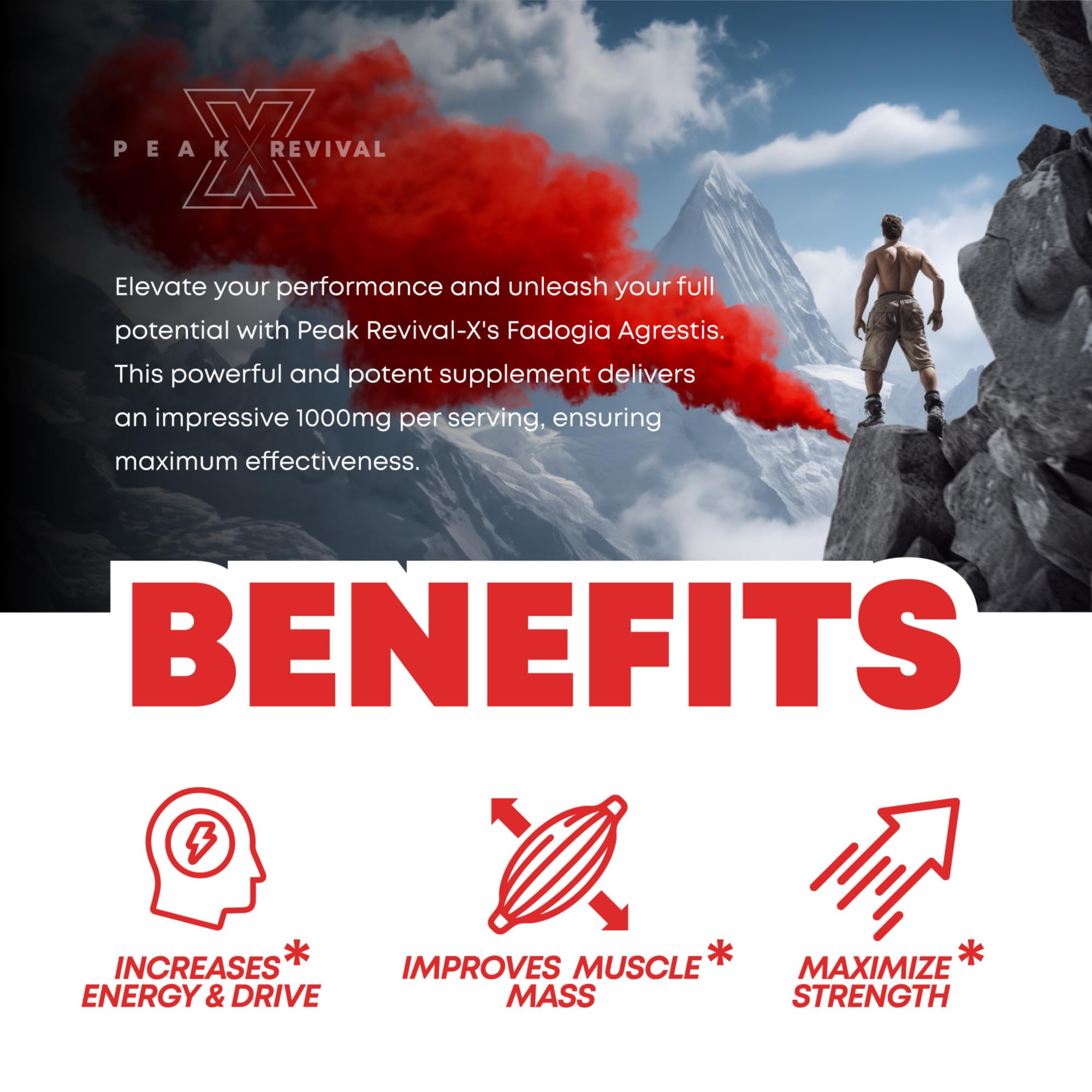 Peak Revival-X Fadogia Agrestis 1000mg Per Serving Supplement - Potent Extract to Increase Energy, Athletic Performance & Muscle Mass - Supplements, Made in The USA (60 Capsules) - TrustMedUSA