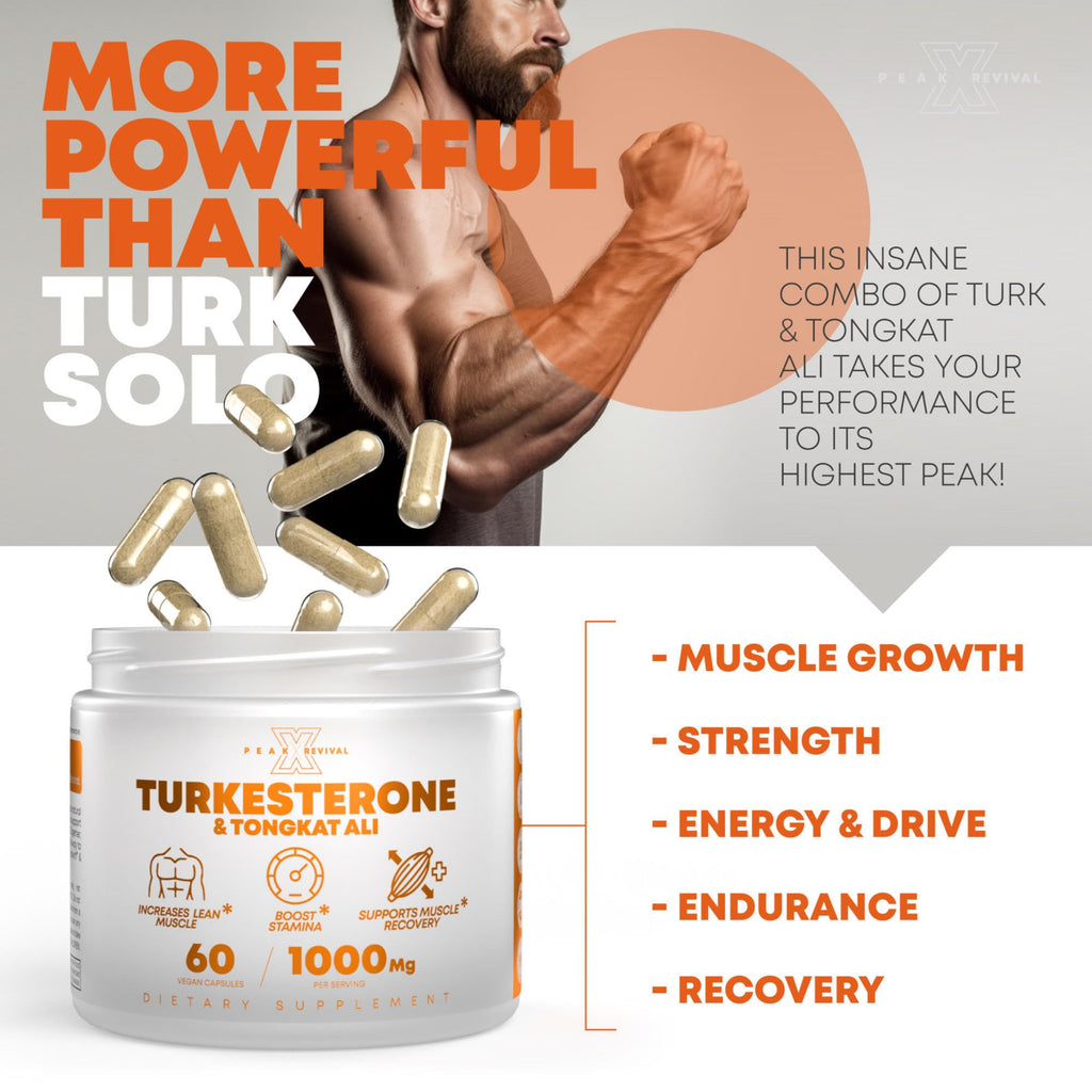 Peak Revival-X Turkesterone & Tongkat Ali 1000mg Supplement - 500mg Ajuga Turkestanica Per Serving Increase Stamina, Lean Muscle Growth & Recovery - Made in The USA (60 Capsules) - TrustMedUSA