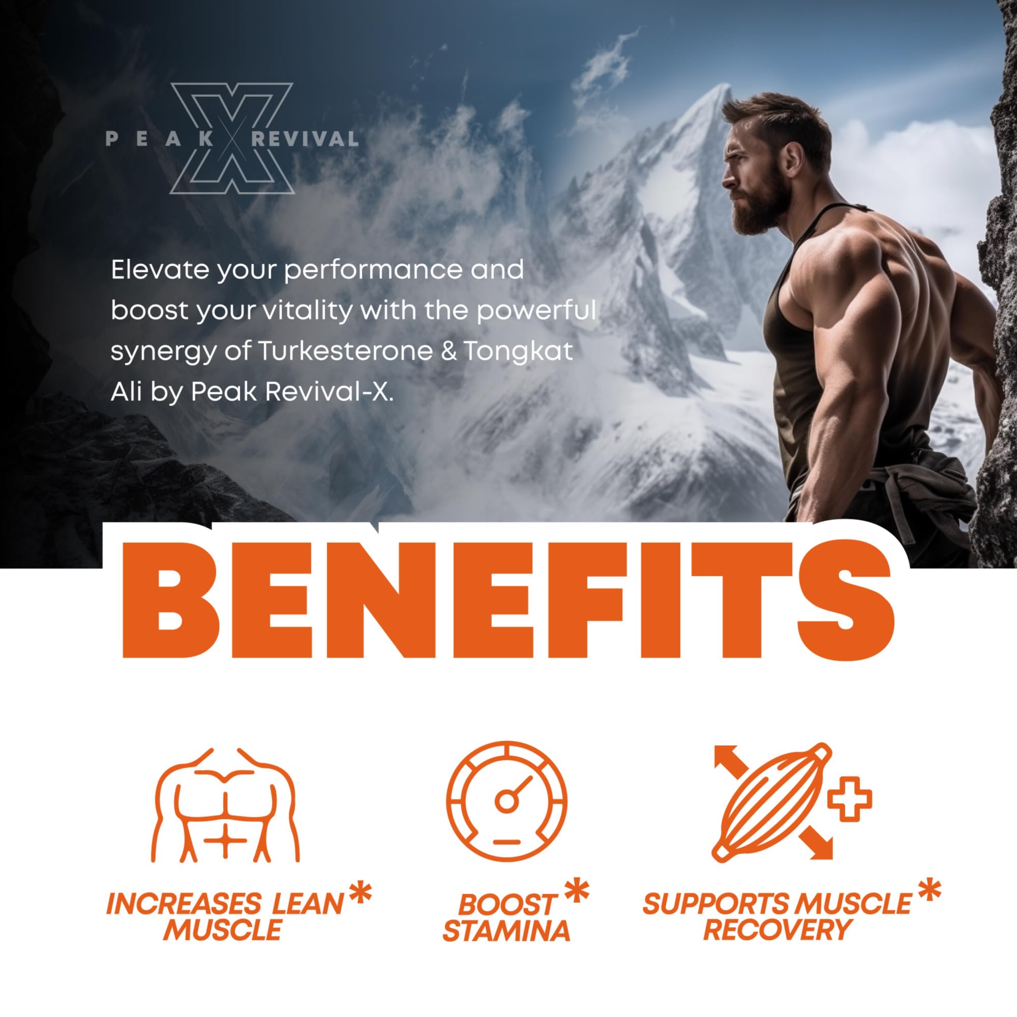 Peak Revival-X Turkesterone & Tongkat Ali 1000mg Supplement - 500mg Ajuga Turkestanica Per Serving Increase Stamina, Lean Muscle Growth & Recovery - Made in The USA (60 Capsules) - TrustMedUSA