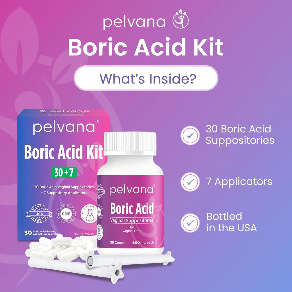 Pelvana Boric Acid Suppositories for Women - 30 Count + 7 Applicators - 600mg Boric Acid Capsules for Vaginal Odor Use - TrustMedUSA