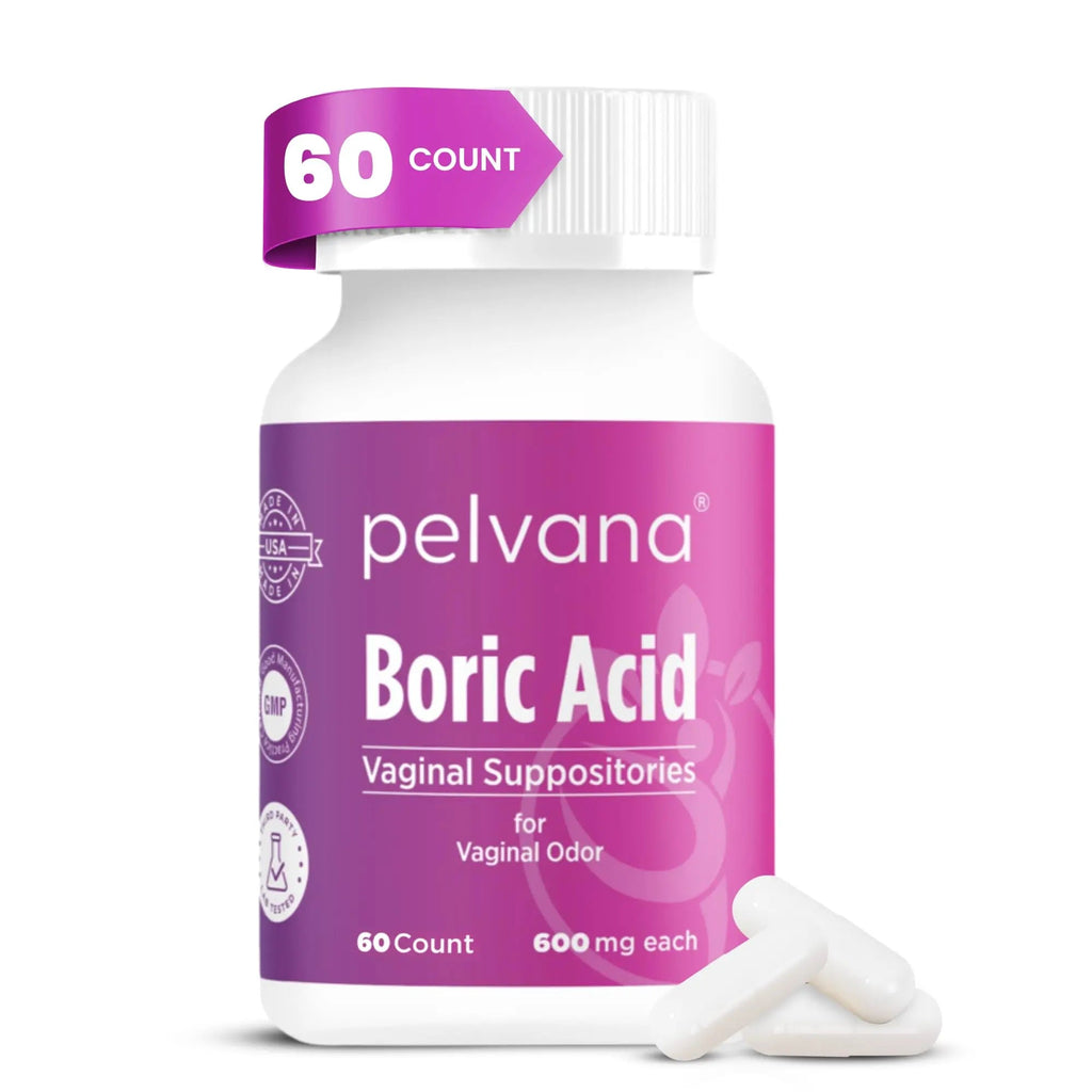 Pelvana Boric Acid Suppositories for Women - 60 Count - 600mg Boric Acid Capsules for Vaginal Odor Use - TrustMedUSA