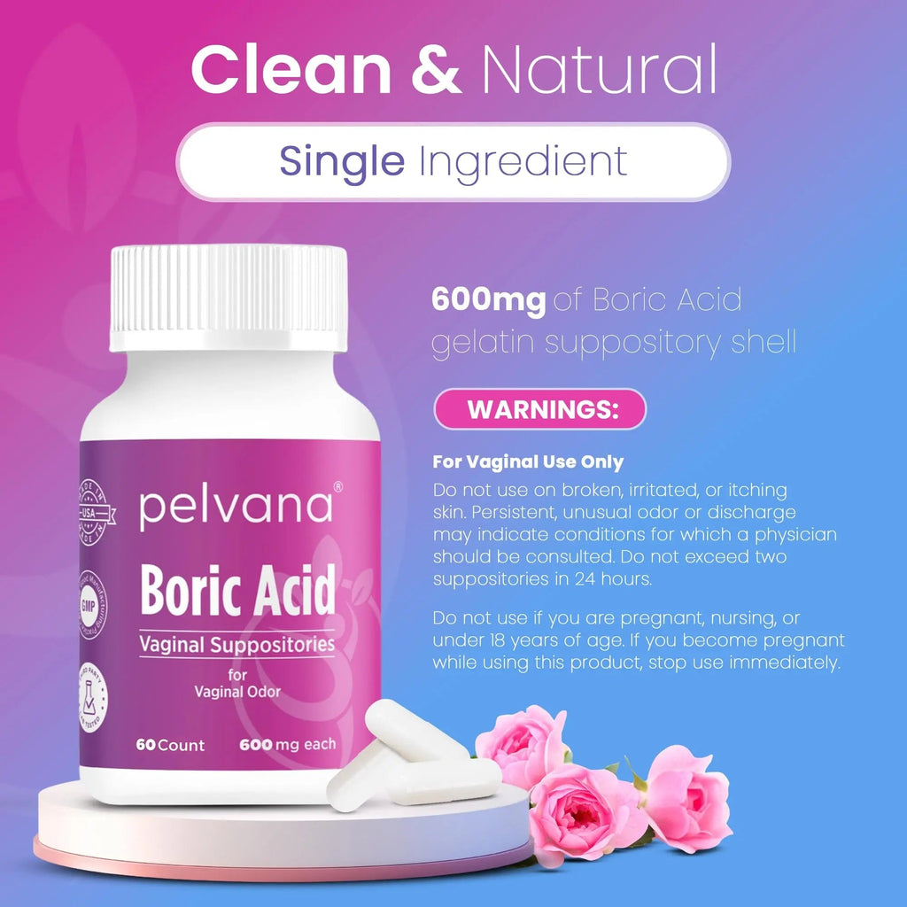 Pelvana Boric Acid Suppositories for Women - 60 Count - 600mg Boric Acid Capsules for Vaginal Odor Use - TrustMedUSA