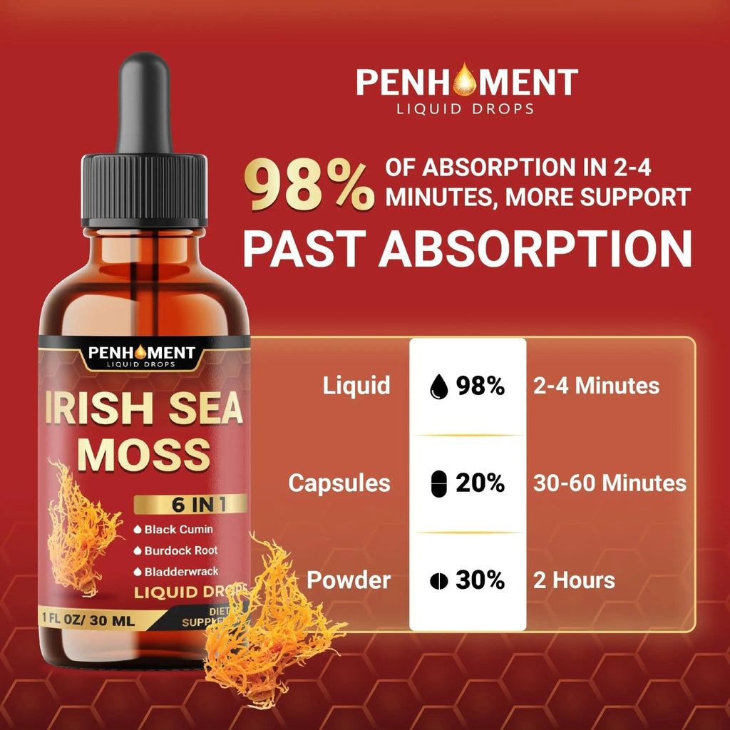Penhoment 6in1 Sea Moss Drops with Black Seed Oil Irish Seamoss, Ashwagandha, Burdock Root & Bladderwrack - 1FL Oz - 30 Day Supply - TrustMedUSA