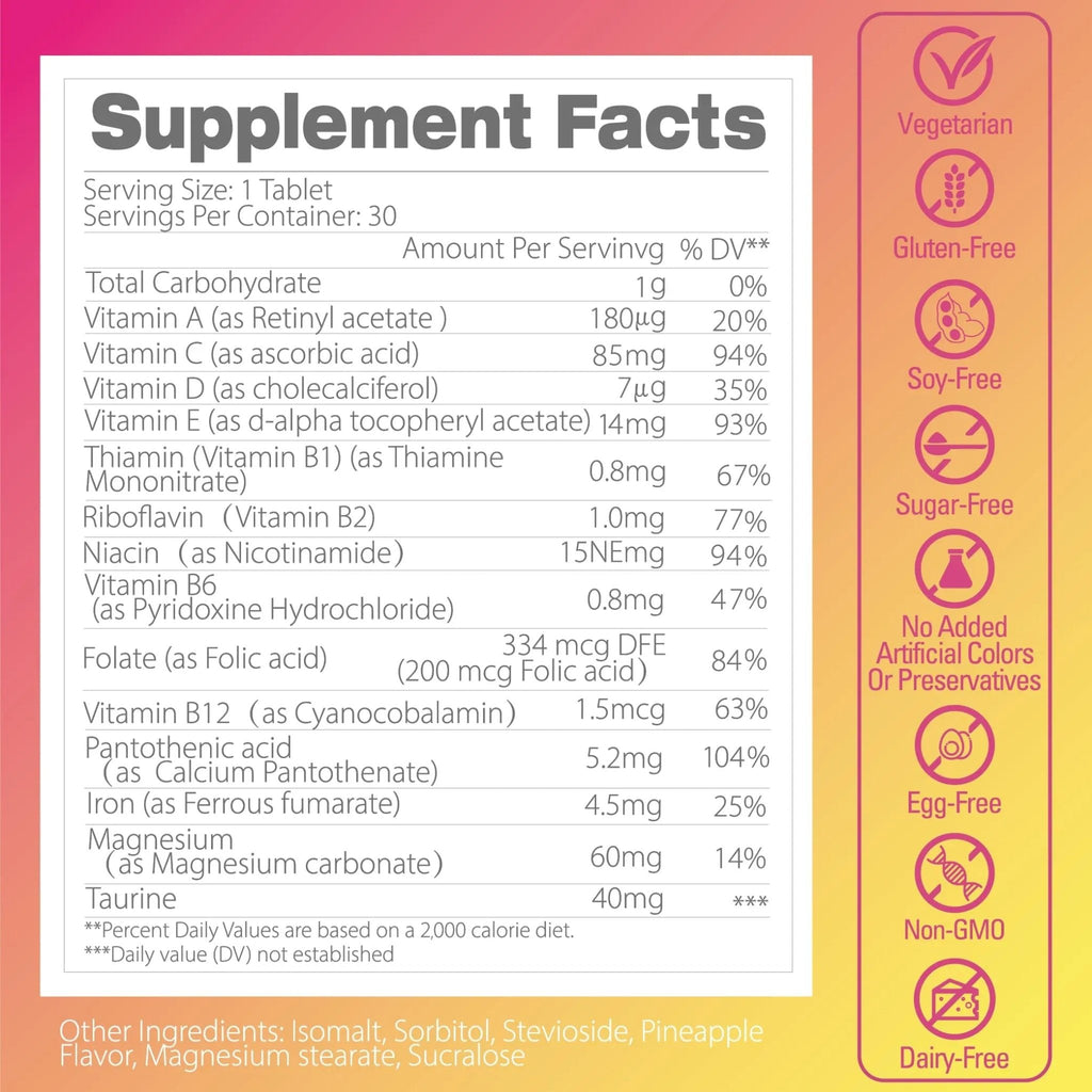 Pentavite She Charge Multivitamin for Women, Pineapple Tropical Chew, Daily Vitamin Supplements with Folate, Support Energy, Calm & Focus, Skin Defense and Cycle - TrustMedUSA