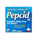 Pepcid AC Original Strength Heartburn Relief Tablets, OTC Medicine Prevents & Relieves Heartburn & Acid Reflux Due to Acid Indigestion, 10mg Famotidine Acid Reducer, Fast-Acting, 90 ct - Maple Wellness Supplements