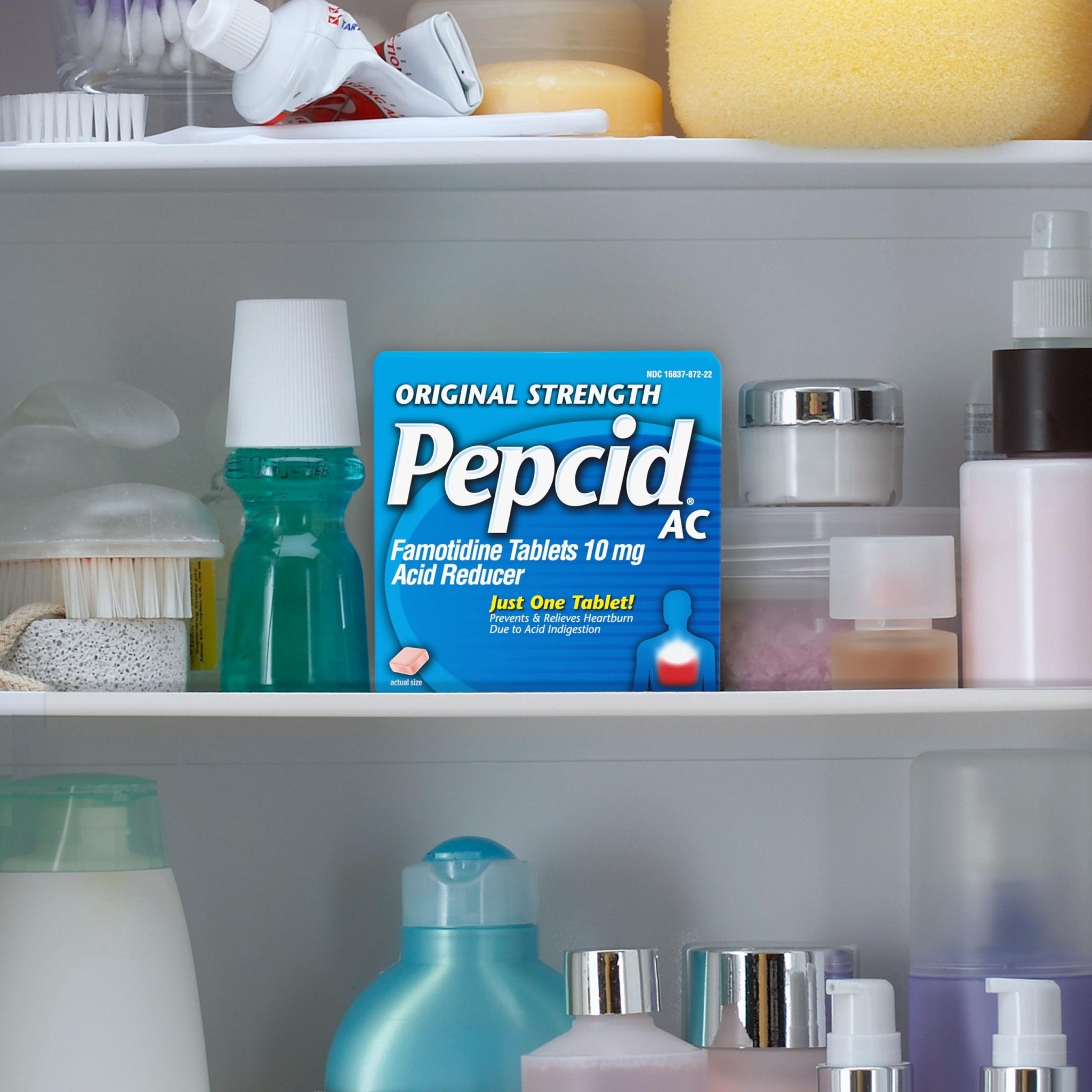 Pepcid AC Original Strength Heartburn Relief Tablets, OTC Medicine Prevents & Relieves Heartburn & Acid Reflux Due to Acid Indigestion, 10mg Famotidine Acid Reducer, Fast-Acting, 90 ct - Maple Wellness Supplements