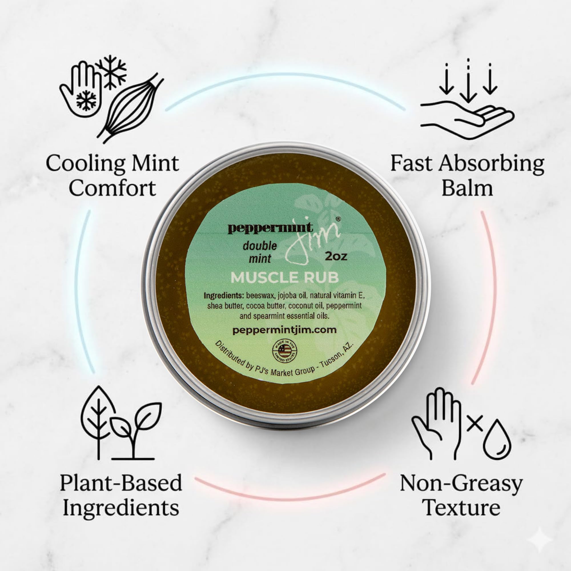 Peppermint Jim Double Mint Muscle Rub Balm 2oz, Fast Absorbing Cooling Relief Cream with Peppermint & Spearmint Oils, Non Greasy Soothing Balm for Sore Muscles, Back, Neck & Joints - Plant Based - TrustMedUSA