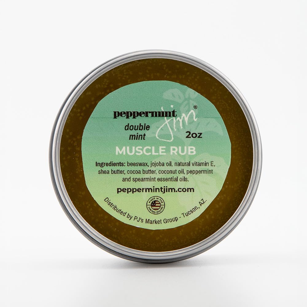 Peppermint Jim Double Mint Muscle Rub Balm 2oz, Fast Absorbing Cooling Relief Cream with Peppermint & Spearmint Oils, Non Greasy Soothing Balm for Sore Muscles, Back, Neck & Joints - Plant Based - TrustMedUSA