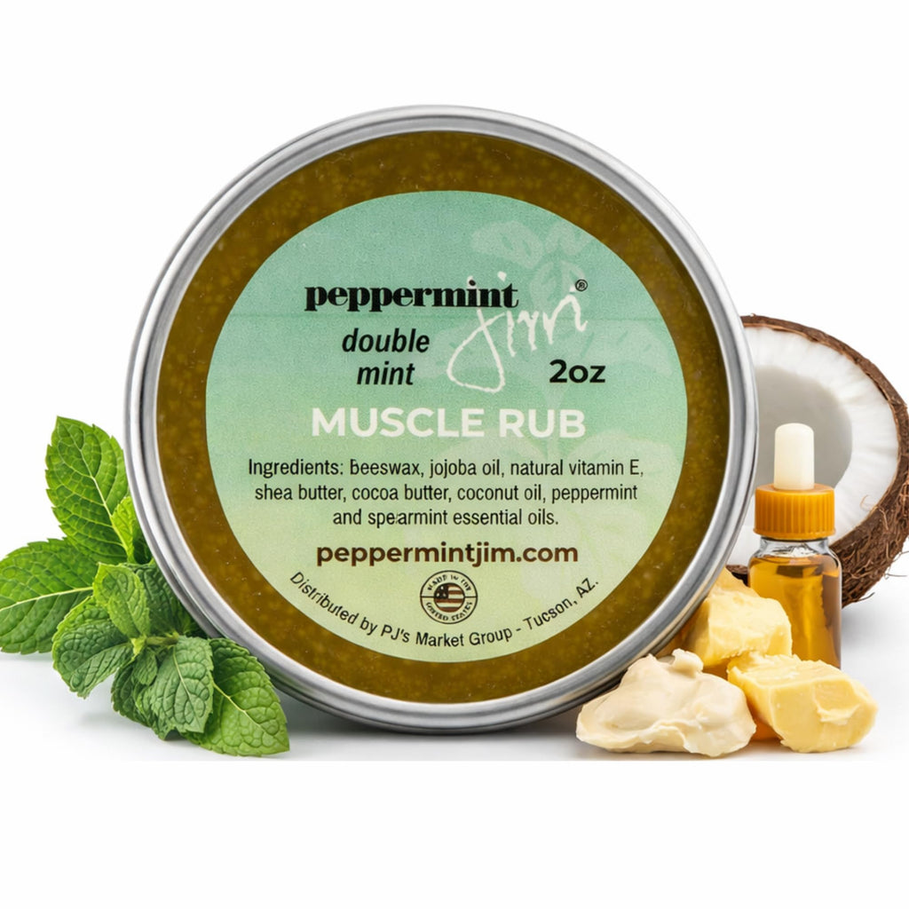 Peppermint Jim Double Mint Muscle Rub Balm 2oz, Fast Absorbing Cooling Relief Cream with Peppermint & Spearmint Oils, Non Greasy Soothing Balm for Sore Muscles, Back, Neck & Joints - Plant Based - TrustMedUSA