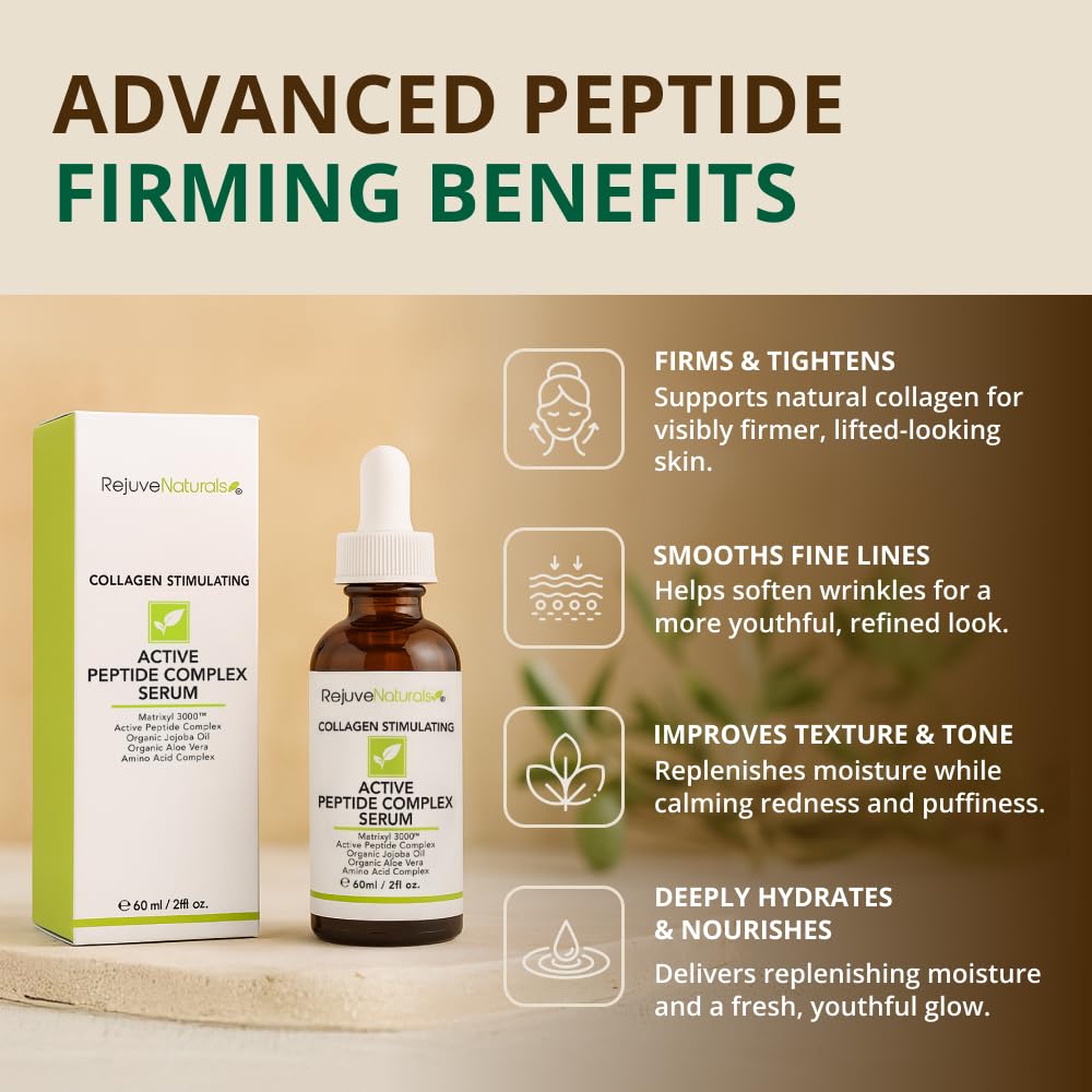 Peptide Complex Serum with Matrixyl 3000 (2 oz, Double-Sized) Minimizes Look of Fine Lines & Deep Wrinkles, Crow's Feet, Crepey Skin. Lightweight Anti Aging Moisturizer for Face & Neck - Maple Wellness Supplements