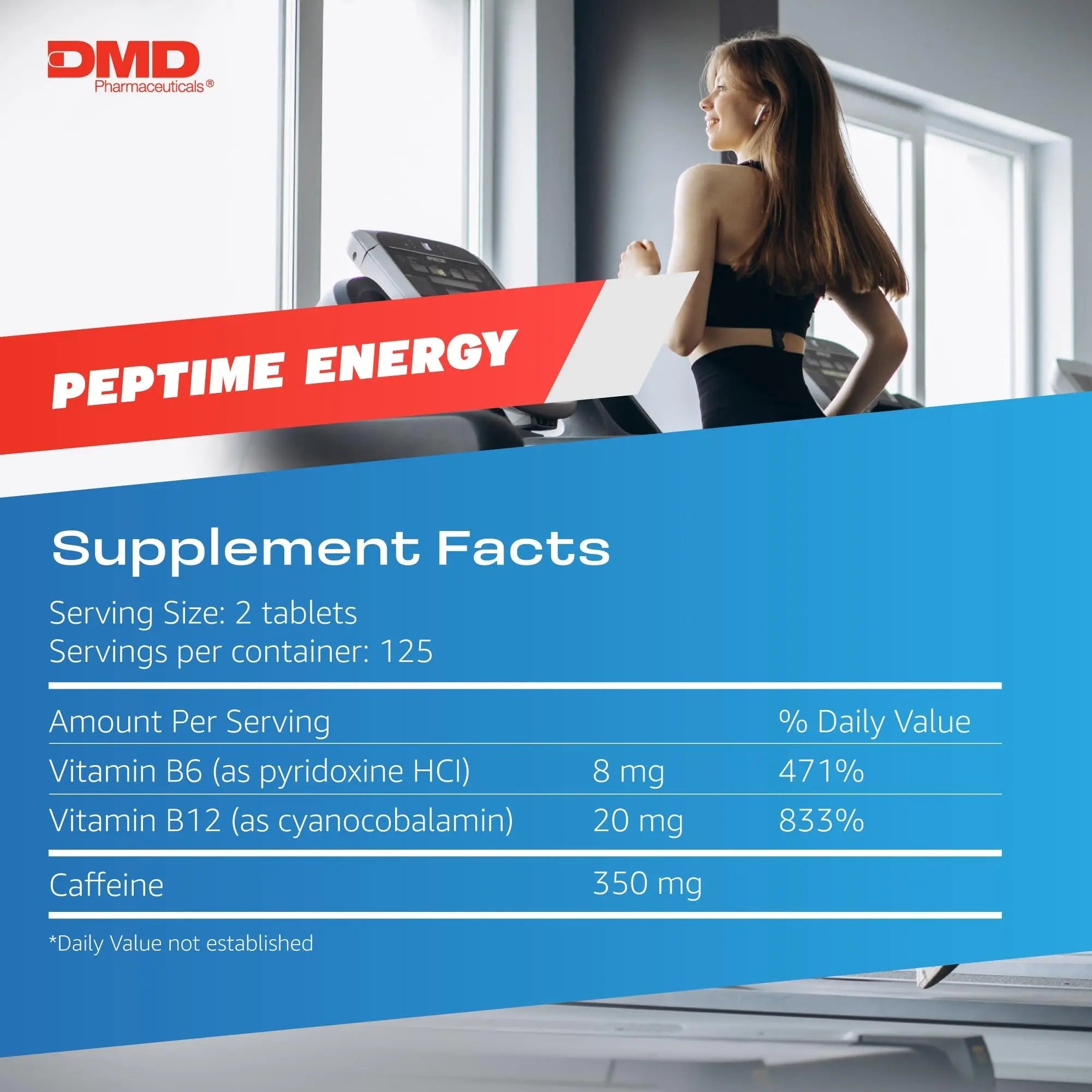 PEPTIME Energy Tablets, Vitamin B6 and B12 Caffeine Pills, 350 mg Caffein - TrustMedUSA