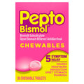 Pepto Bismol Chewable Tablets, Upset Stomach Relief, Nausea Relief, Heartburn Relief, Indigestion Relief, Anti Diarrhea Medication for Adults - 5 Symptom Relief, 30 ct - Maple Wellness Supplements