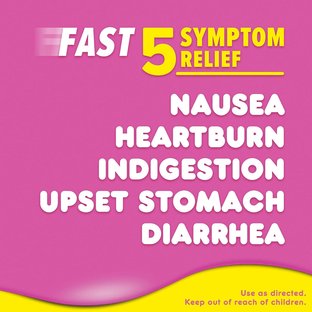 Pepto Bismol Chews, Upset Stomach Relief, Nausea Relief, Heartburn Relief, Indigestion Relief, Anti Diarrhea Medication for Adults - 5 Symptom Fast Relief, 72 Chewable Tablets (3x24 ct) - Maple Wellness Supplements