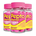 Pepto Bismol Chews, Upset Stomach Relief, Nausea Relief, Heartburn Relief, Indigestion Relief, Anti Diarrhea Medication for Adults - 5 Symptom Fast Relief, 72 Chewable Tablets (3x24 ct) - Maple Wellness Supplements