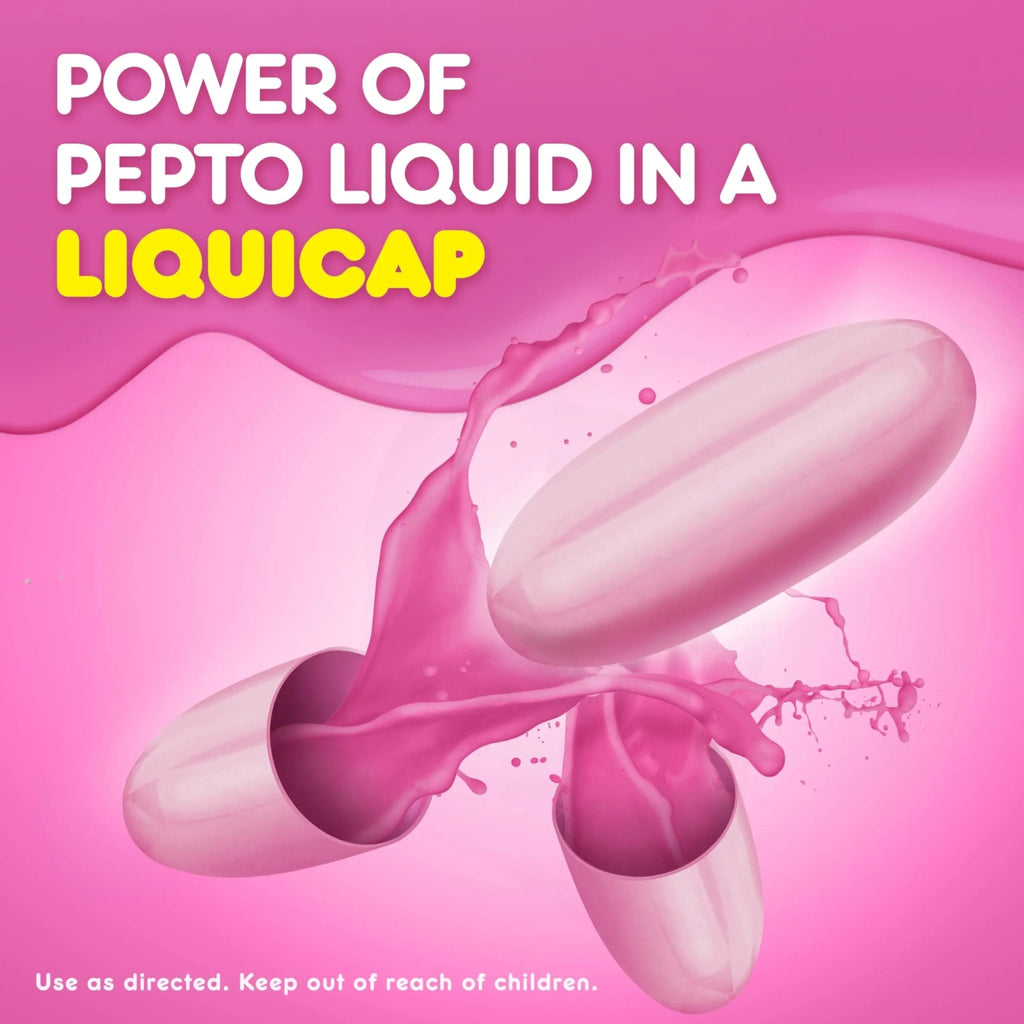 Pepto Bismol Liquicaps, Upset Stomach Relief, Nausea Relief, Heartburn Relief, Indigestion Relief, Anti Diarrhea Medication for Adults - 5 Symptom Fast Relief, No Flavor, 48 ct - TrustMedUSA
