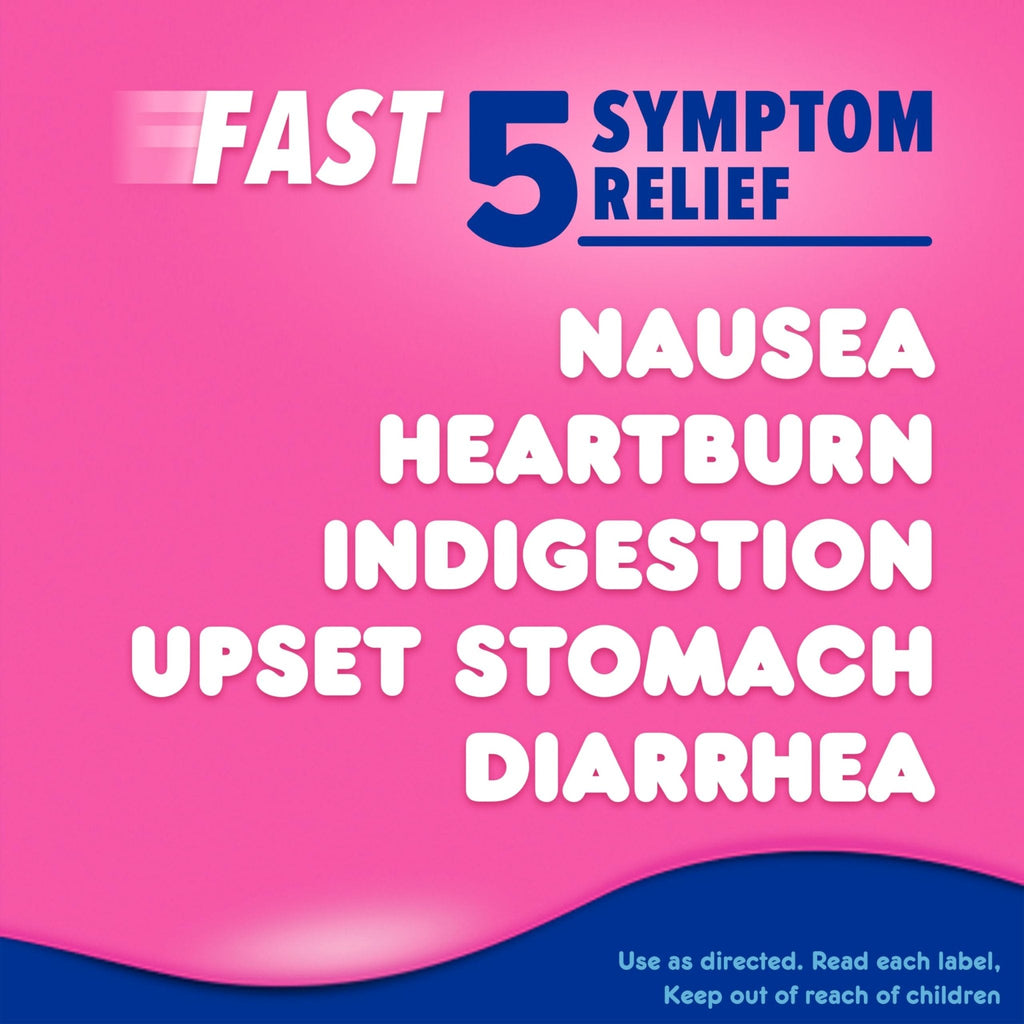 Pepto Bismol ULTRA Caplets, Upset Stomach Relief, Nausea Relief, Heartburn Relief, Indigestion Relief, Anti Diarrhea Medication for Adults - 5 Symptom Relief, 24 ct - Maple Wellness Supplements