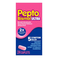 Pepto Bismol ULTRA Caplets, Upset Stomach Relief, Nausea Relief, Heartburn Relief, Indigestion Relief, Anti Diarrhea Medication for Adults - 5 Symptom Relief, 24 ct - Maple Wellness Supplements