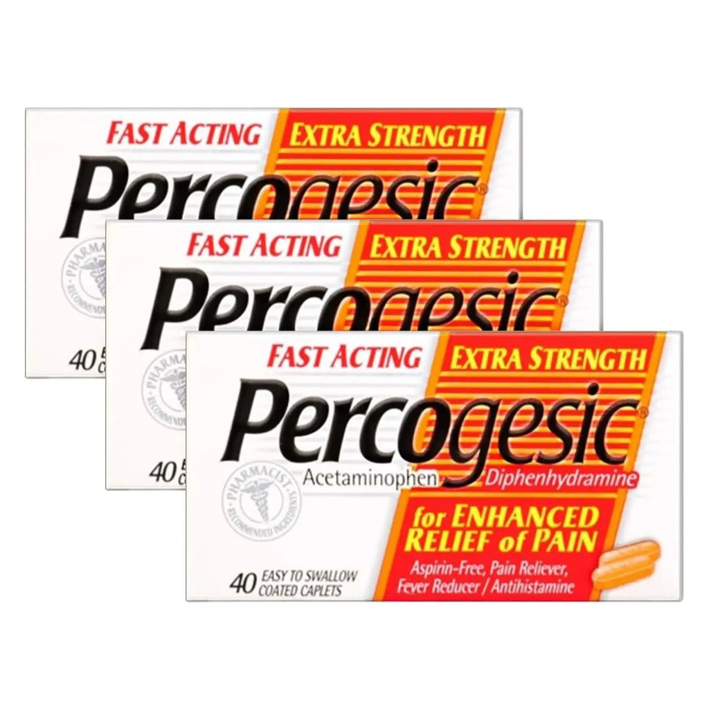 Percogesic Extra Strength Pain Relief | Aspirin Free Dual Action Relief | 40 Coated Caplets (3 Pack) - TrustMedUSA