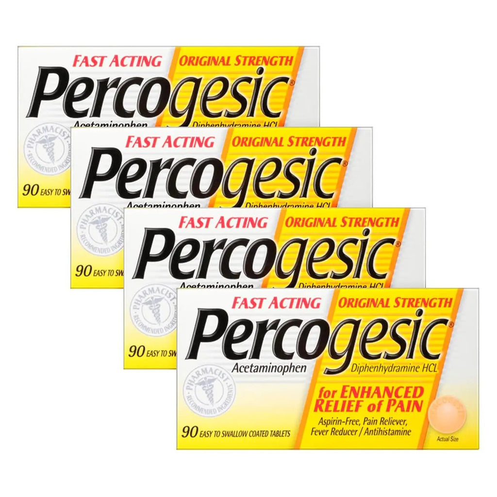 Percogesic Original Pain Relief | Aspirin Free Fast Acting Relief | 90 Coated Caplets (4 Pack) - TrustMedUSA