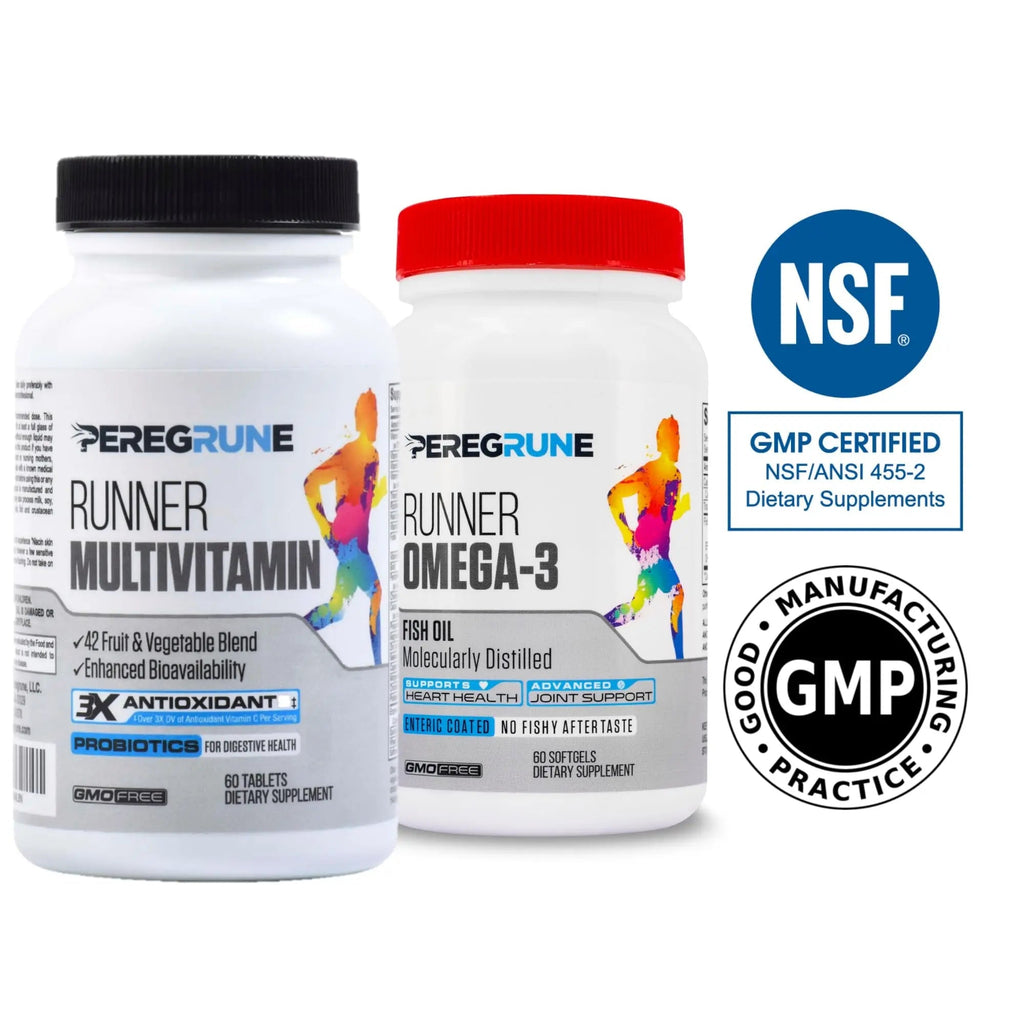 PEREGRUNE Runner Multivitamin & Omega 3 Bundle (1 Month Supply) | Antioxidants for Health & Recovery | Vitamin B Complex for Endurance, Energy, VO2 Max | Joints & Heart: 1,000mg Fish Oil - TrustMedUSA