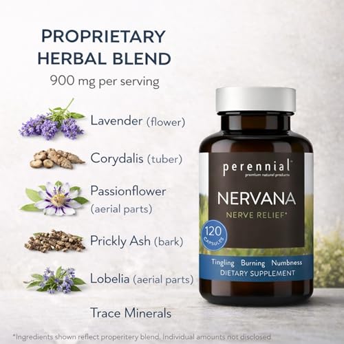 Perennial Nervana – Herbal Nerve Support for Tingling, Burning & Numbness Relief – Promotes Calm Focus & Stress Resilience – Non-Drowsy Mood Balance – 120ct* - TrustMedUSA