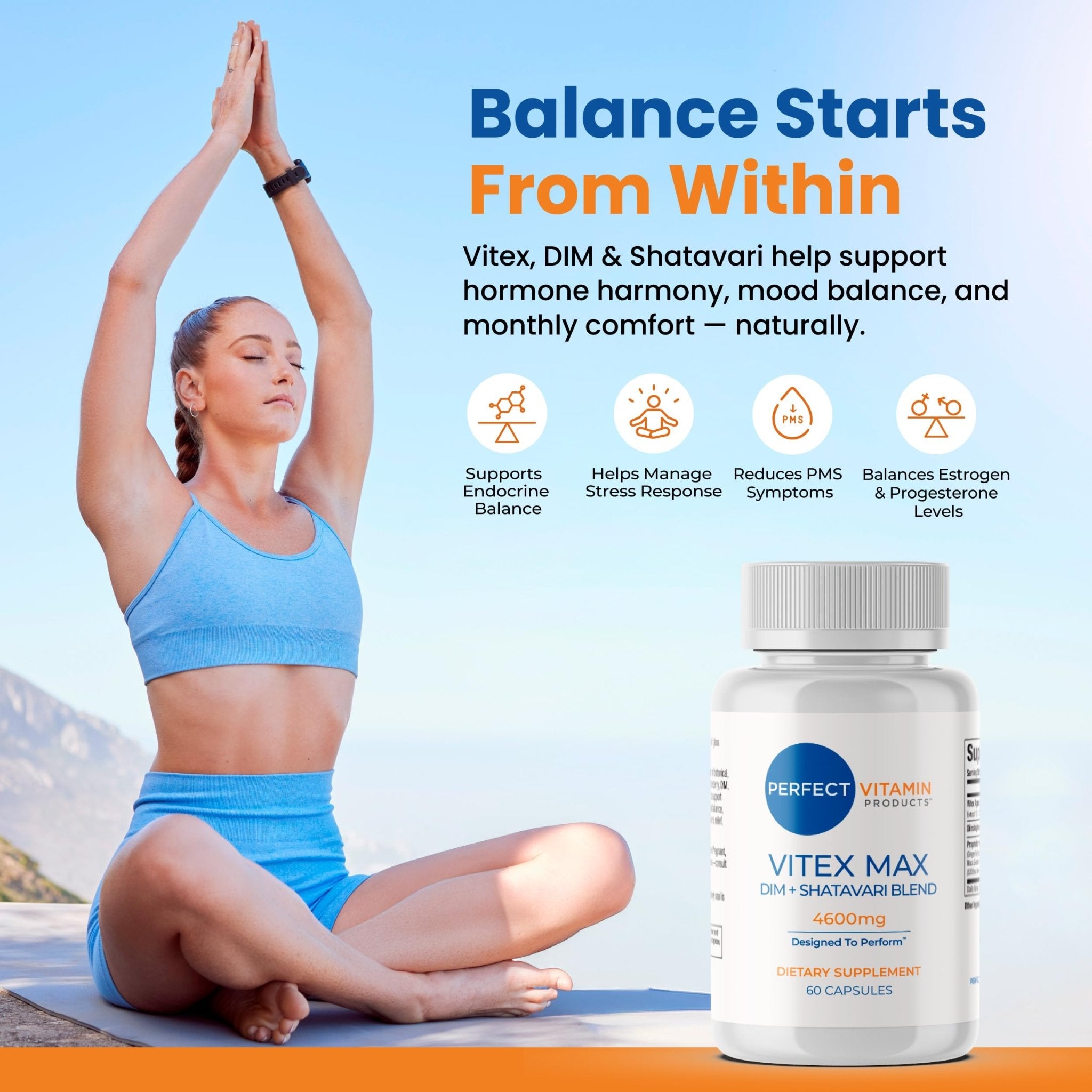 Perfect Vitamin Products Vitex Max DIM + Shatavari – Hormone Balance & Menopause Support for Women – Vegan Blend with Adaptogens for Mood, Cycle & Stress Relief – 4600mg (3-Pack) - TrustMedUSA