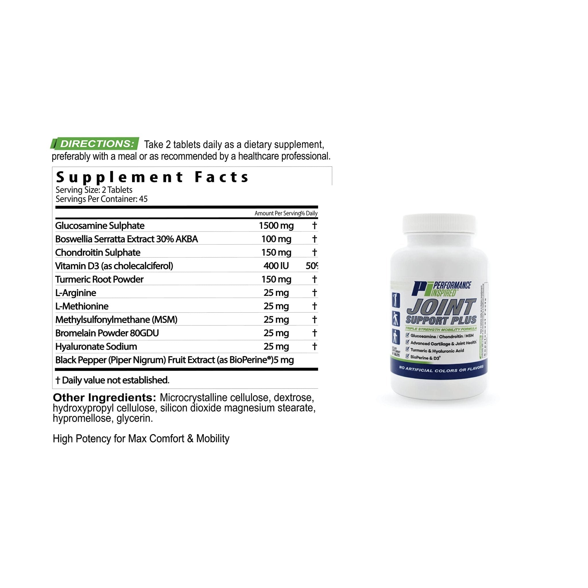 PERFORMANCE INSPIRED Nutrition Joint Support Plus – Glucosamine, Chondroitin, Turmeric & BioPerine – Triple Strength Joint Comfort & Mobility Support – 90 Count - TrustMedUSA