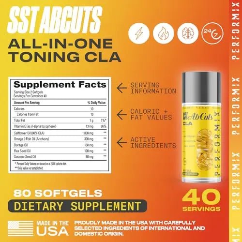 PERFORMIX - SST AbCuts - CLA 1,000 mg - Stim Free - Thermogenic - TrustMedUSA