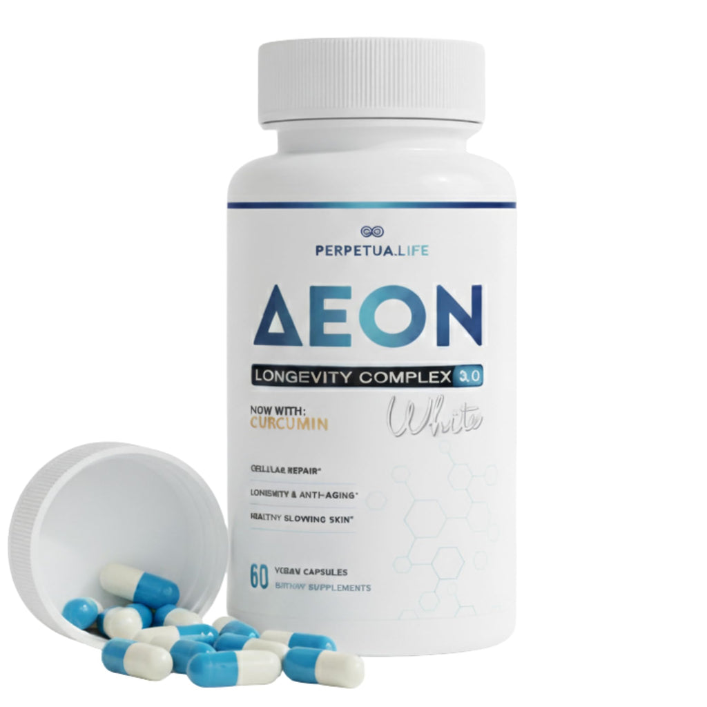 PERPETUA.LIFE AEON Longevity Complex White, Supplement with Curcumin, NMN (Nicotinamide Mononucleotide), AKG, Glycine & Taurine, Supports Healthy Aging, Energy & Immune System, Vegan, 60 Capsules - TrustMedUSA
